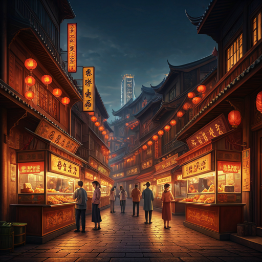 Busy Chengdu street food scene at night.